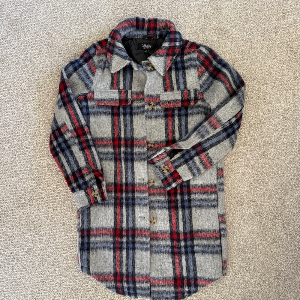 CoffeeShop Women’s Jacket - Plaid Gray and Red